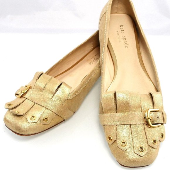 NIB $258 KATE SPADE NY GOLD FRINGED OXFORD BALLET FLATS SLIP ON FLAT LOAFERS - Picture 7 of 9
